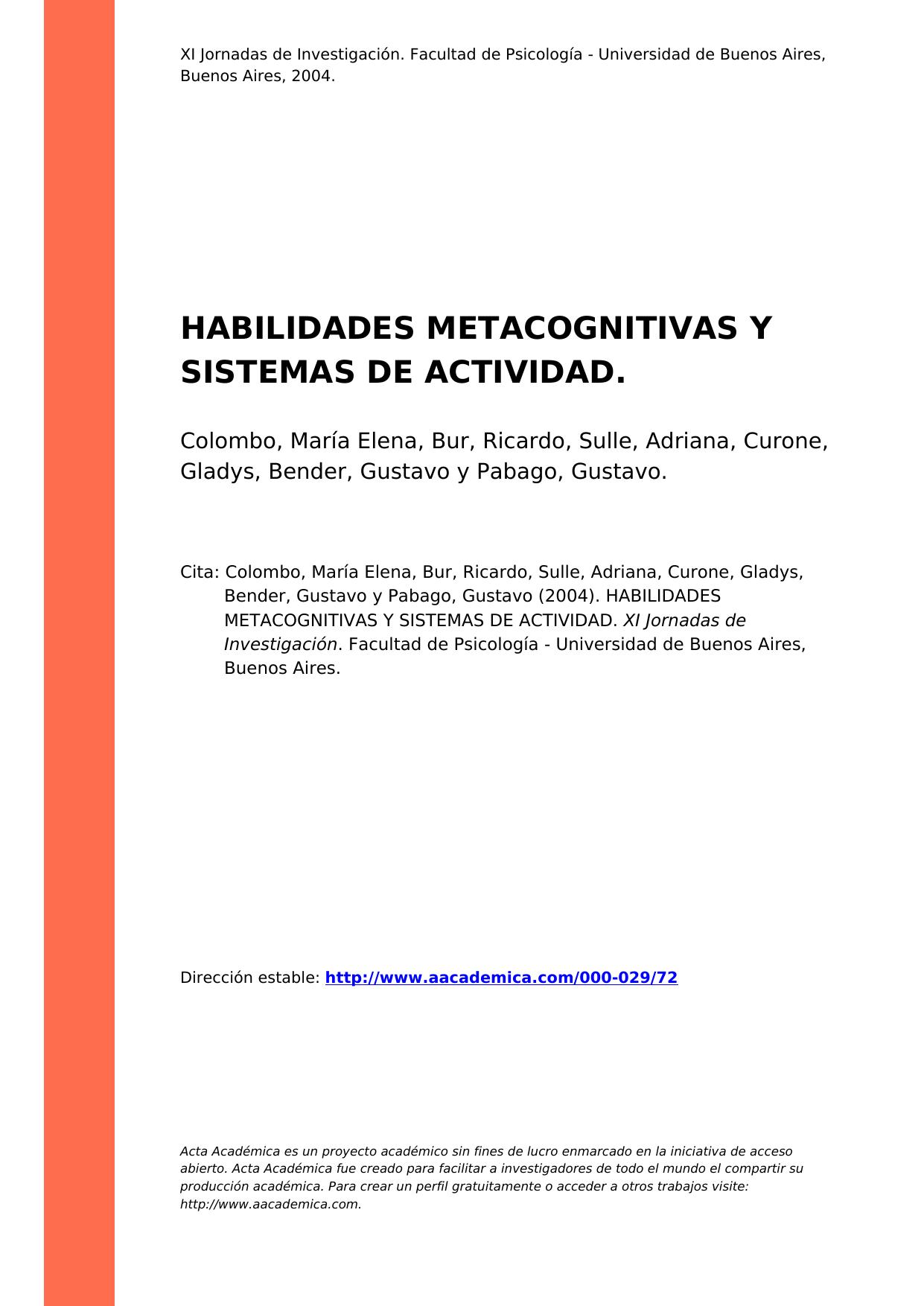 HABILIDADES METACOGNITIVAS Y SISTEMAS DE ACTIVIDAD